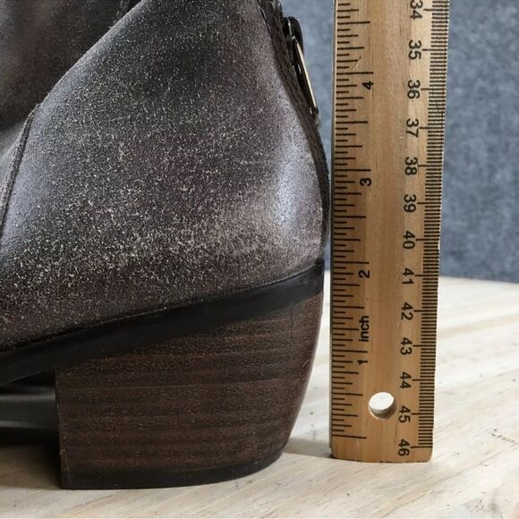 Lucky Brand Kaiya Gray Suede Zip Up Block Heel Ankle Boot 10M Leather Bootie - Picture 8 of 10